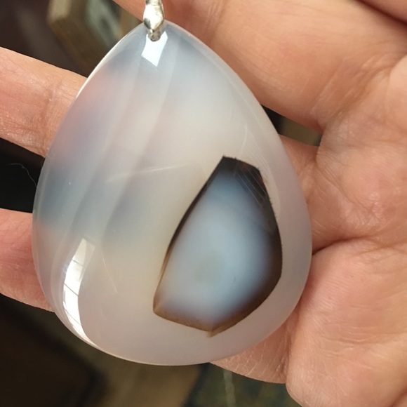 Scenic dendritic agate pendant 925 plated chain - Picture 3 of 4